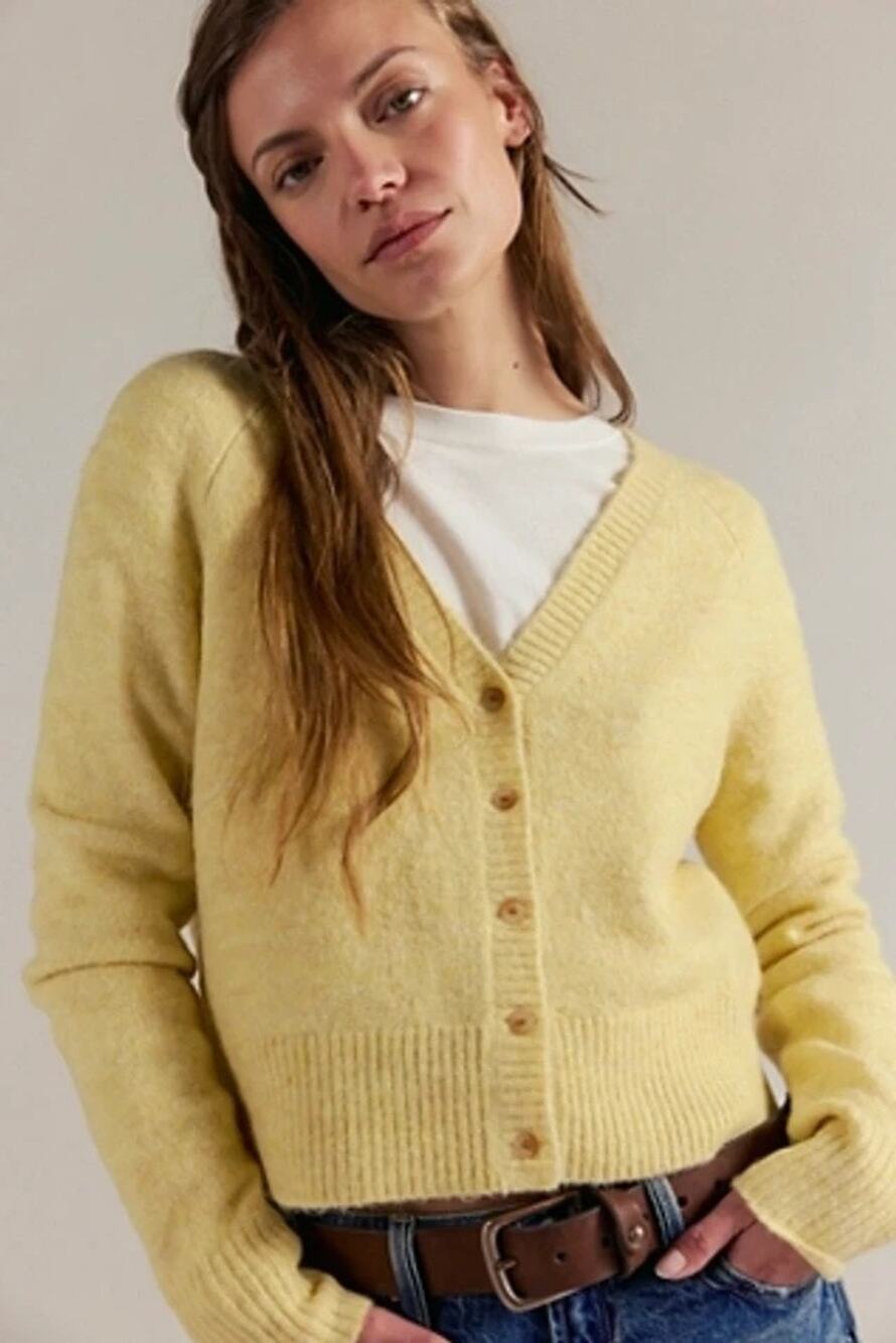 Free People School Girl SoftSpun Cardi, Yellow, NWT, Size M